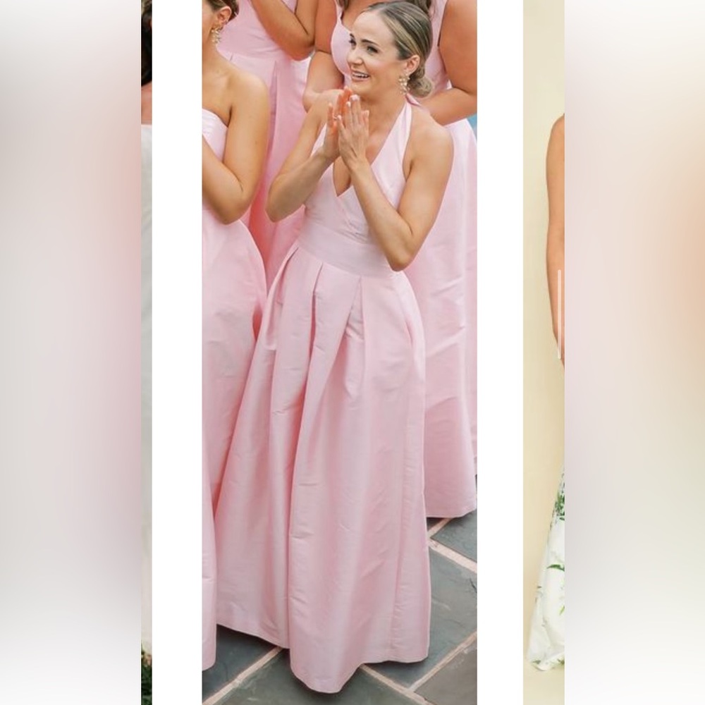 Pink Pleated Halter Gown for Wedding Guests